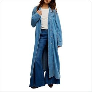 NWT VTG Dominion Apparel Illusions Long Denim
Jacket Women's Sz L Blue Cotton